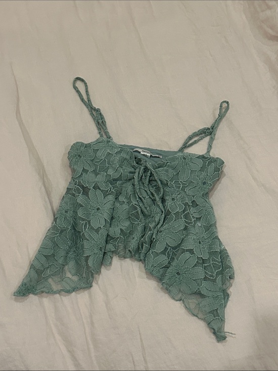 Kimchi Blue Tops - Green Lace Sheer Cami Top